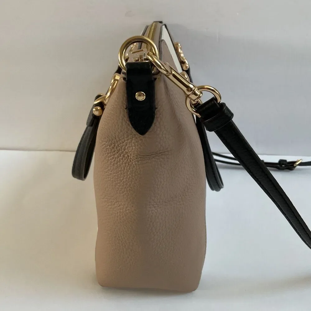 Coach Kacey Satchel Leather Bag in Colorblock Gold Chalk Tan Convertible C6841